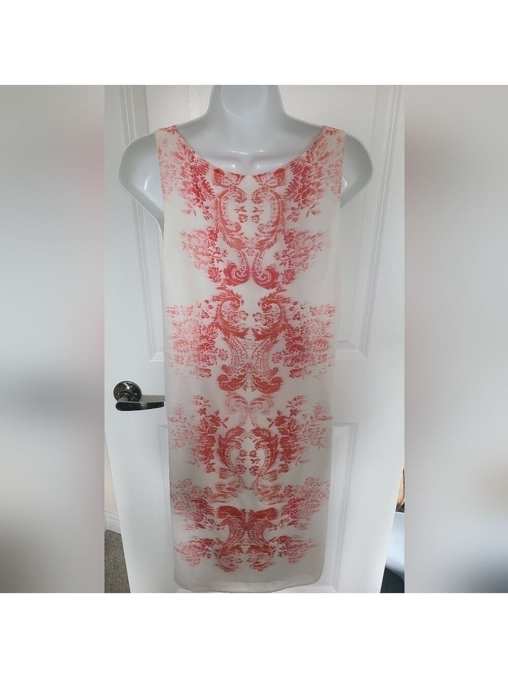 MAX STUDIO Mid Length Sheer Abstract Print White & Red Sleeveless Dress Size Med - Picture 5 of 10
